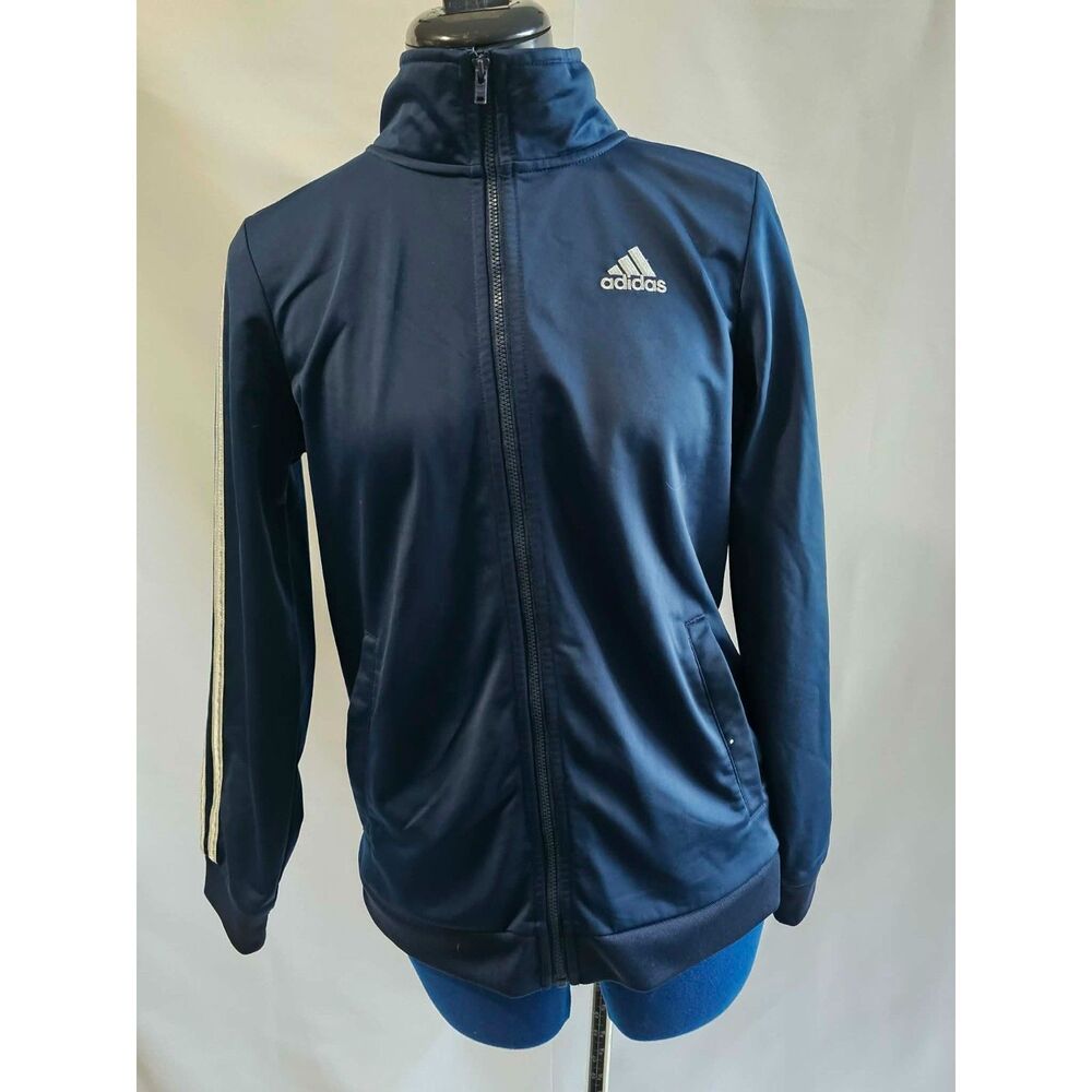 adidas Youth S 14/16 Navy Track Jacket Full Zip Athletic Soccer 100% Polyester